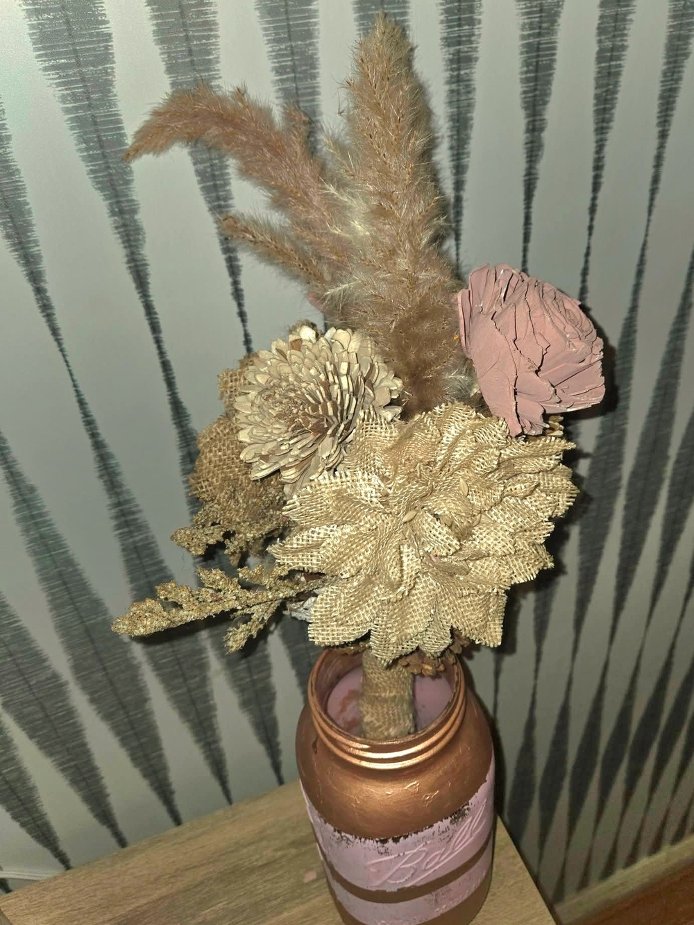 Rustic Boho Floral Bouquet Neutral Pink Pampas Grass Burlap Wedding Décor - Picture 9 of 10